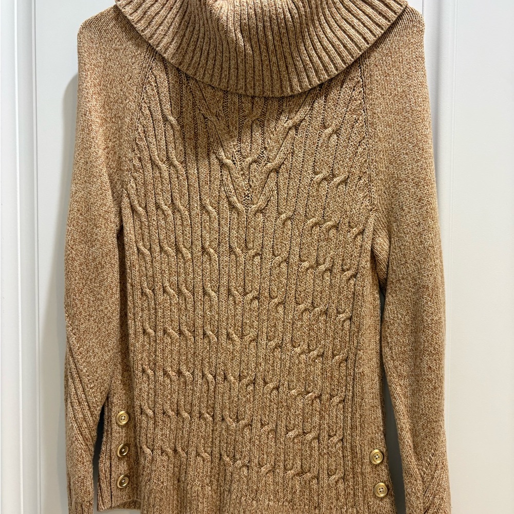 Talbots Tan Cowl Neck Cable Knit Sweater